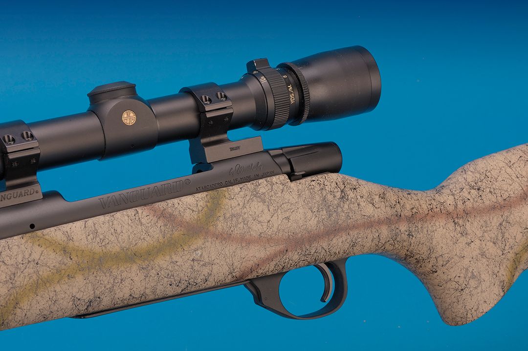 On the left side, the bolt release is right next to the bolt shroud. Notice the clean, modern look of the rifle – thanks to the Weatherby Custom Shop.